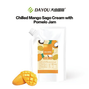 chilled mango sago cream with pomelo jam