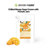 chilled mango sago cream with pomelo jam